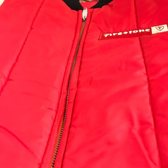 Firestone Red Vest Vintage Reversible Size S Retro Auto Racing Mechanic Jacket - Picture 7 of 16